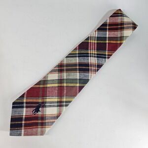 Polo Ralph Lauren Tie Hand Made in USA Vintage Pony Madras Plaid 100% Cotton